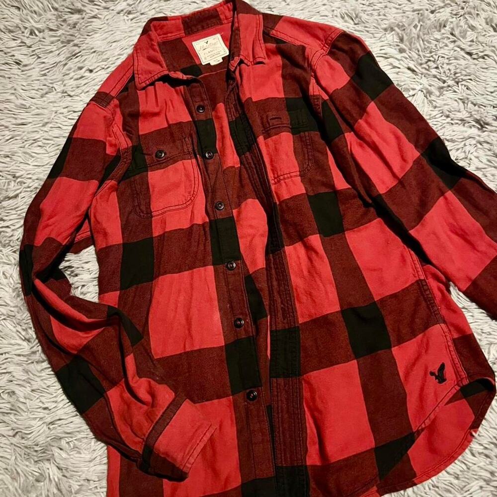 American Eagle Heritage Red Lumberjack Punk Flannel‎ Grunge Indie Button Down